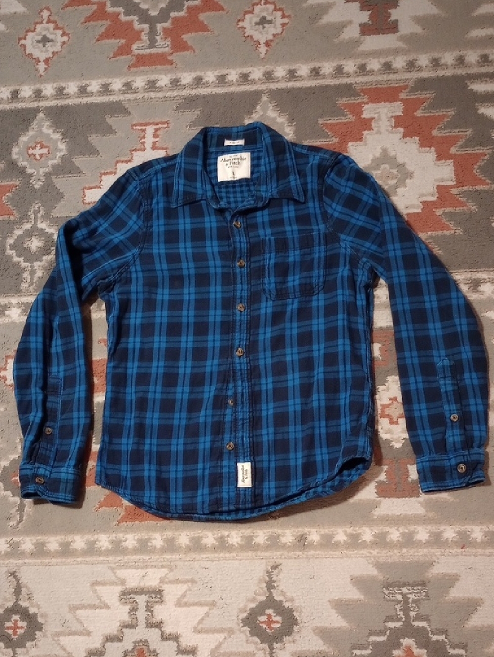 Abercrombie & Fitch Blue and Black Plaid Button-Down Shirt
